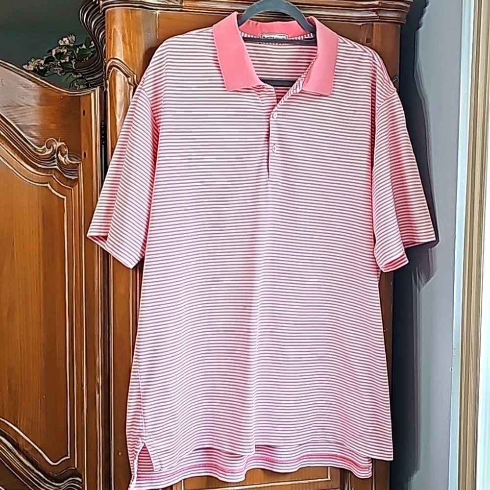 Peter Millar pink striped polo shirt. Size XL. Henley style.
